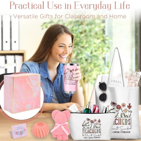 Teacher Appreciation Gift/Basket with Tumbler/Tote/Cosmetic Bag/Bear/Towel | NEW - Picture 2 of 8